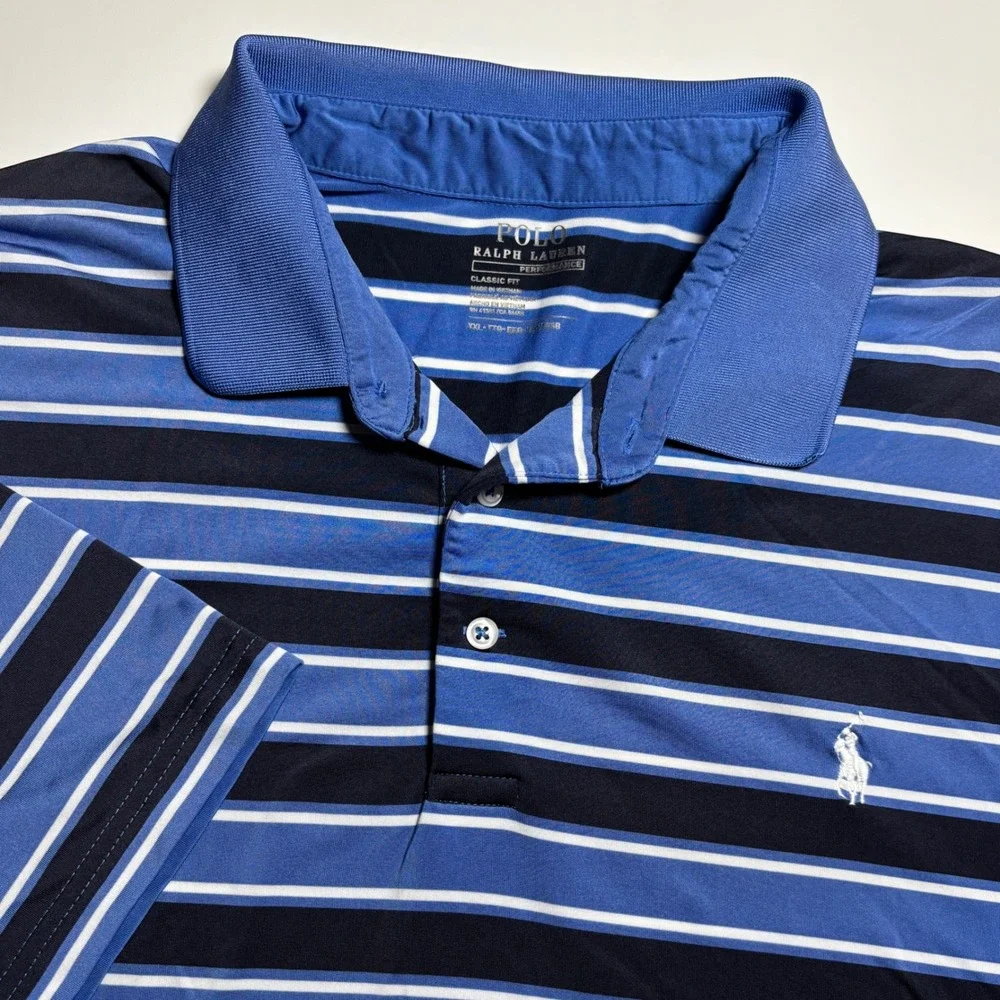 Polo Ralph Lauren Performance Polo Mens XXL Blue Striped Classic Fit Shirt